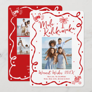 Mele Kalikimaka Red 5 Photo Hand Drawn Christmas Holiday Card