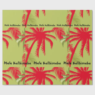 Mele Kalikimaka Red and Green Palms Wrapping Paper