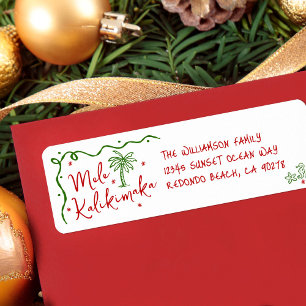 Mele Kalikimaka Red Green Doodle Christmas Address