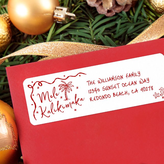 Mele Kalikimaka Red Hand Drawn Christmas Address (Creator Uploaded)