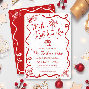 Mele Kalikimaka Red Hand Drawn Doodles Christmas Invitation