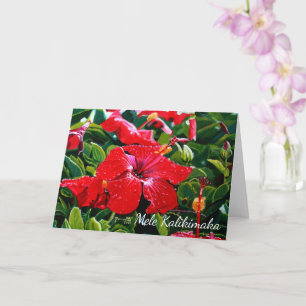 Mele Kalikimaka Red Hibiscus with Hawaiian Snow Card