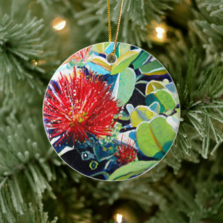 Mele Kalikimaka Red Ohia Lehua Ceramic Tree Decoration