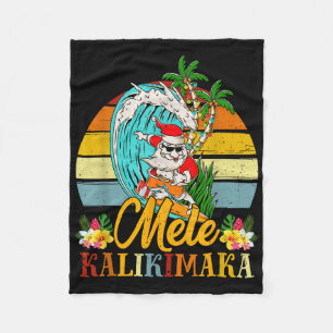 Mele-kalikimaka Retro Christmas Santa Shaka Hawaii Fleece Blanket