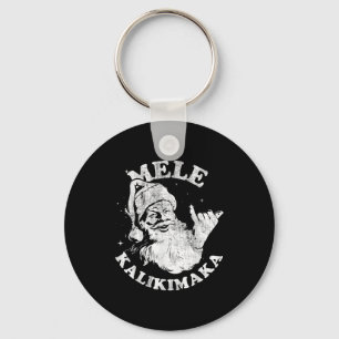 Mele Kalikimaka Retro Hawaii Santa Aloha Christmas Key Ring