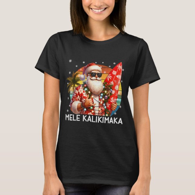 Mele Kalikimaka Retro Santa Rock On Pjs Christmas  T-Shirt (Front)