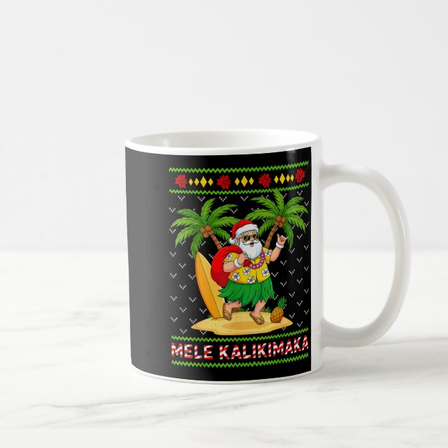 Mele Kalikimaka Retro Santa Shaka Hawaii Ugly Chri Coffee Mug (Right)