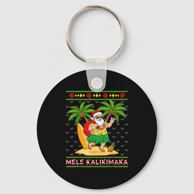 Mele Kalikimaka Retro Santa Shaka Hawaii Ugly Chri Key Ring (Front)