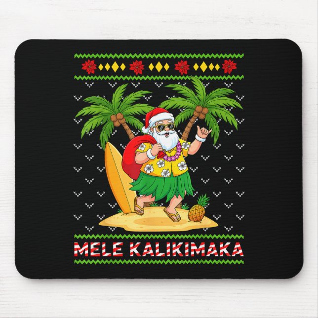 Mele Kalikimaka Retro Santa Shaka Hawaii Ugly Chri Mouse Mat (Front)
