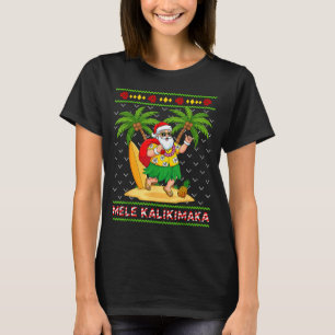 Mele Kalikimaka Retro Santa Shaka Hawaii Ugly Chri T-Shirt