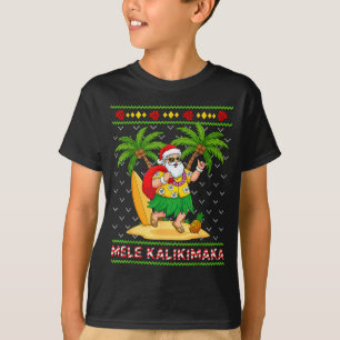 Mele Kalikimaka Retro Santa Shaka Hawaii Ugly Chri T-Shirt