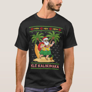 Mele Kalikimaka Retro Santa Shaka Hawaii Ugly Chri T-Shirt