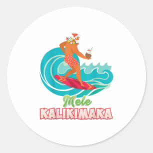 Mele Kalikimaka Santa Christmas In July Classic Round Sticker