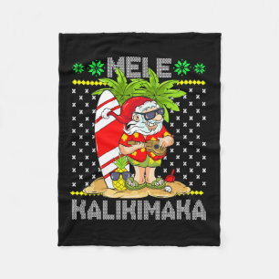 Mele Kalikimaka Santa Claus Surfer Guitar Hawaiian Fleece Blanket