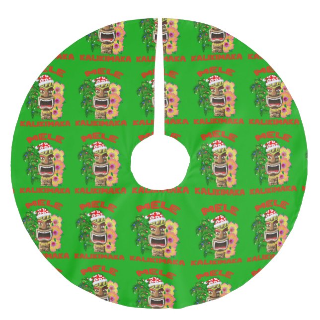 Mele Kalikimaka Santa Claus Tiki Brushed Polyester Tree Skirt (Front)