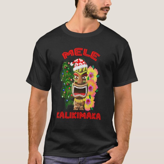 Mele Kalikimaka Santa Claus Tiki Christmas In Hawa T-Shirt (Front)