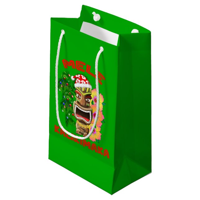 Mele Kalikimaka Santa Claus Tiki Small Gift Bag (Front Angled)