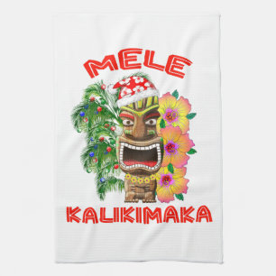 Mele Kalikimaka Santa Claus Tiki Tea Towel