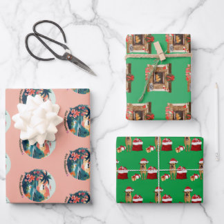 Mele Kalikimaka, Santa Dog and Christmas Fireplace Wrapping Paper Sheet