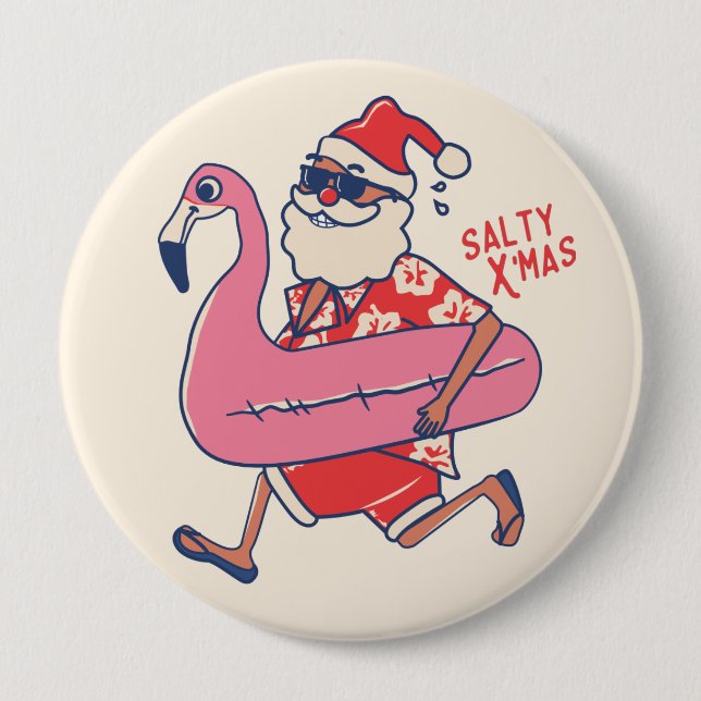 Mele Kalikimaka Santa Flamingo Christmas Getaways 10 Cm Round Badge (Front)