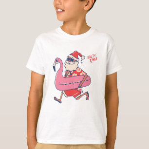 Mele Kalikimaka Santa Flamingo Hawaiian Christmas T-Shirt