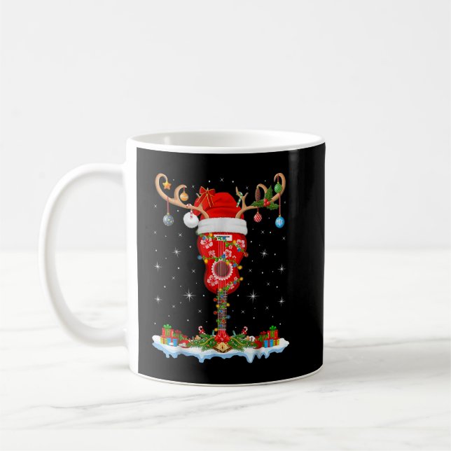 Mele Kalikimaka Santa Hat Reindeer Ukulele Guitar  Coffee Mug (Left)