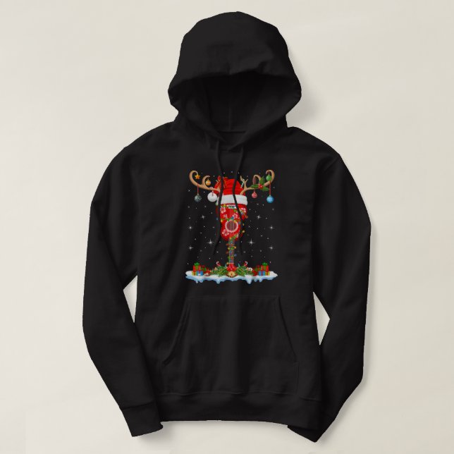 Mele Kalikimaka Santa Hat Reindeer Ukulele Guitar  Hoodie (Design Front)