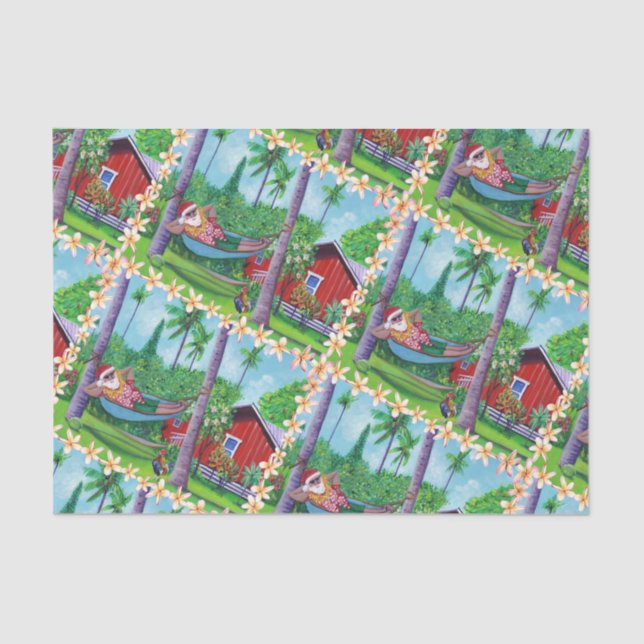 Mele Kalikimaka Santa on Vacation in Hawaii Tissue Paper (Front)