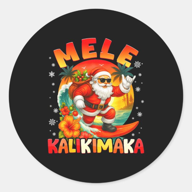 Mele Kalikimaka Santa Rock On Hawaii Christmas Xma Classic Round Sticker (Front)