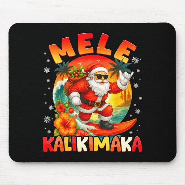 Mele Kalikimaka Santa Rock On Hawaii Christmas Xma Mouse Mat (Front)