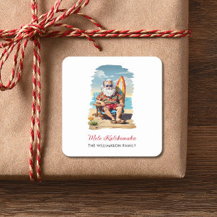Mele Kalikimaka Santa Surfer Christmas Holiday Square Sticker