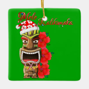 Mele Kalikimaka Santa Tiki Ceramic Tree Decoration