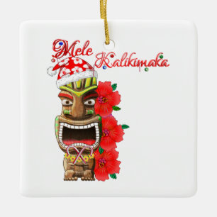 Mele Kalikimaka Santa Tiki Ceramic Tree Decoration