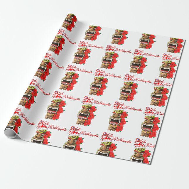 Mele Kalikimaka Santa Tiki Wrapping Paper (Unrolled)