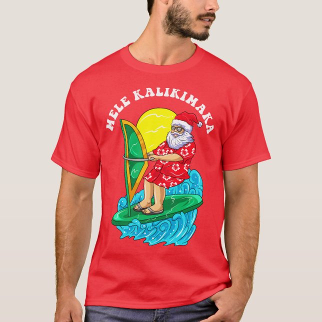 Mele Kalikimaka Santa Wind Surfing Christmas T-Shirt (Front)