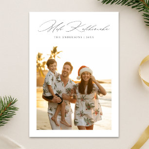 Mele Kalikimaka Script Tropical Family Photo Holiday Card