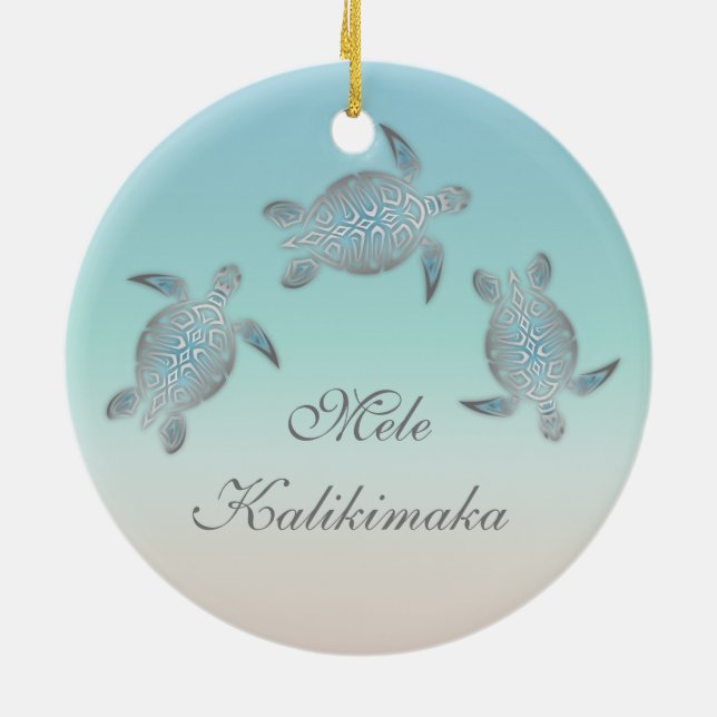  Mele Kalikimaka |  Sea Turtle Hawaiian Christmas Ceramic Tree Decoration (Back)