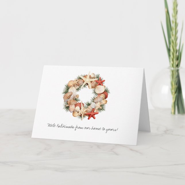 Mele Kalikimaka Seashell Wreath  Holiday Card (Front)