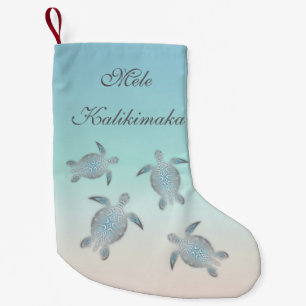 Mele Kalikimaka   Silver Sea Turtles Hawaiian Small Christmas Stocking