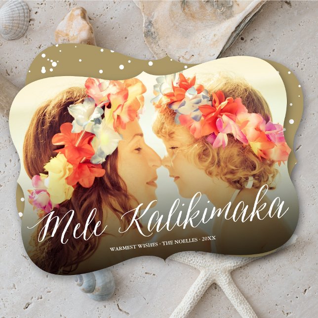 Mele Kalikimaka Simple Script Tropical Beach Photo Holiday Card (Creator Uploaded)