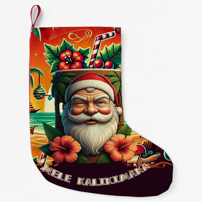 Mele Kalikimaka Small Christmas Stocking (Front)