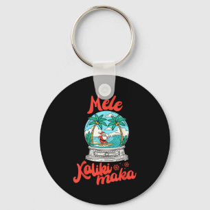 Mele Kalikimaka Snow Globe Santa Vintage Hawaiian Key Ring