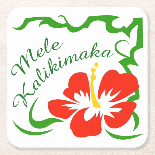 Mele Kalikimaka Square Paper Coaster (Front)