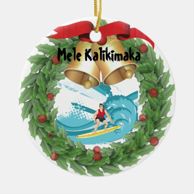 Mele Kalikimaka Surfer Ceramic Tree Decoration (Front)