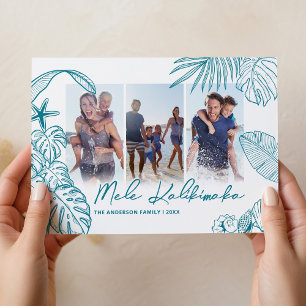 Mele Kalikimaka Teal 3 Photo Christmas Holiday Card