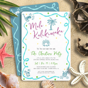 Mele Kalikimaka Teal Purple Green Doodle Christmas Invitation