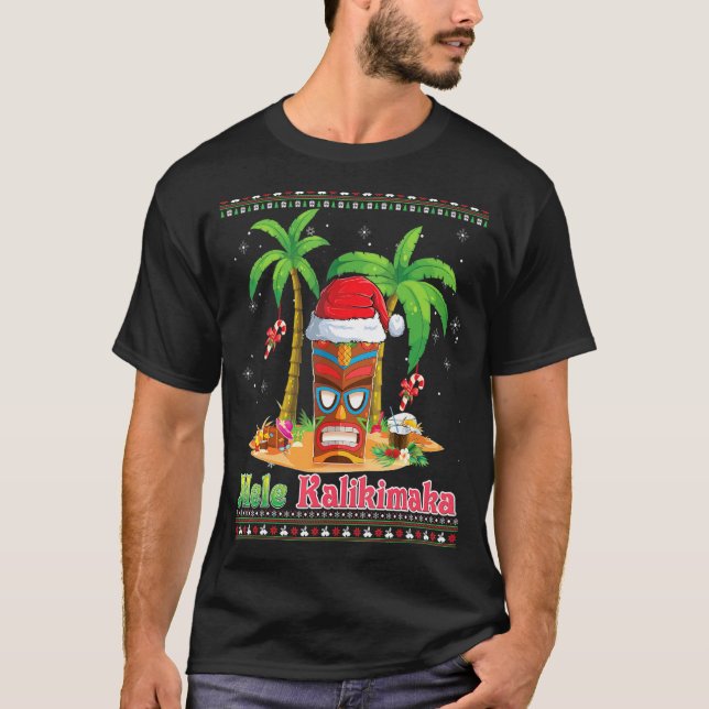 Mele Kalikimaka Tiki Tribe Santa Hawaiian Christma T-Shirt (Front)