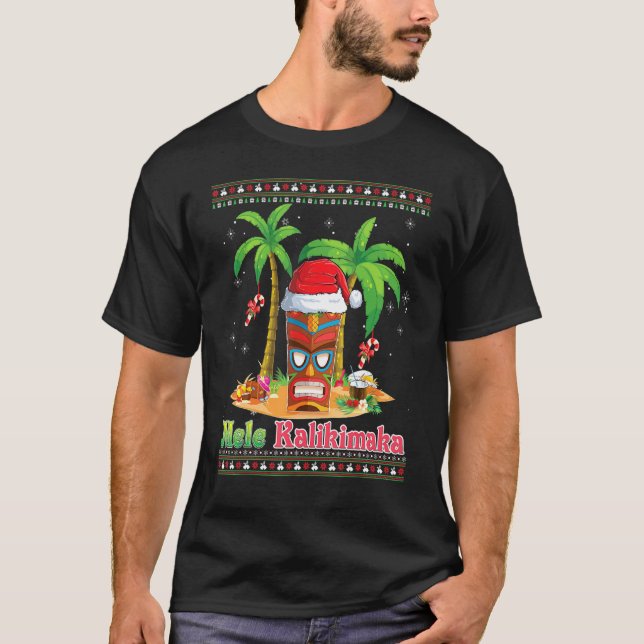 Mele Kalikimaka Tiki Tribe Santa Hawaiian Christma T-Shirt (Front)