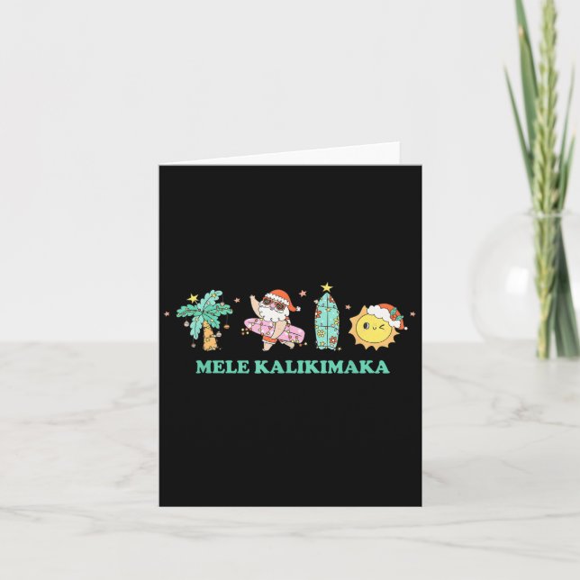 Mele Kalikimaka Trocal Palm Tree Santa Surfing Haw Card (Front)
