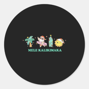 Mele Kalikimaka Trocal Palm Tree Santa Surfing Haw Classic Round Sticker